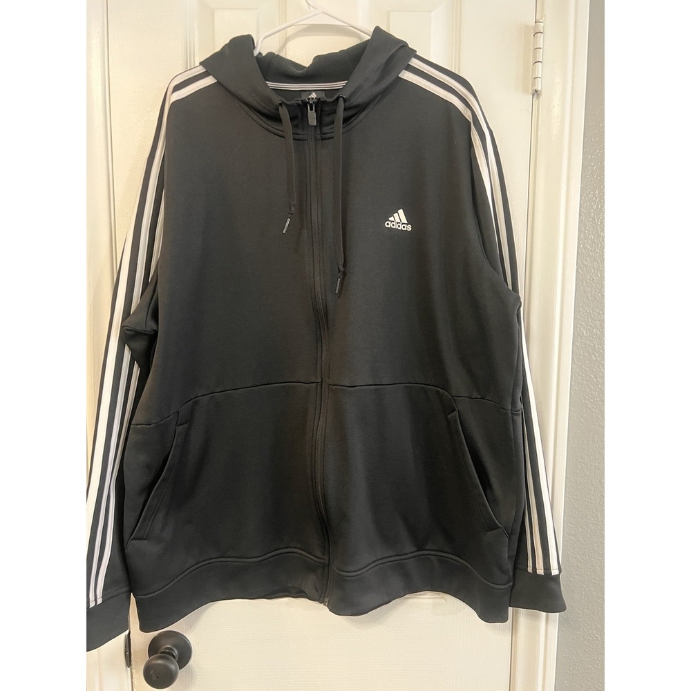 Adidas Climawarm Hoodie Men 2XL Black 3 Stripe Full Zip Fleece Sweatshirt Jacket